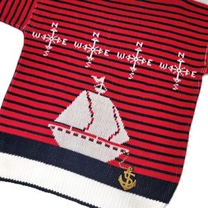Sweater Loft nautical sailboat cotton short sleeve ribbed sweater ornate  medium